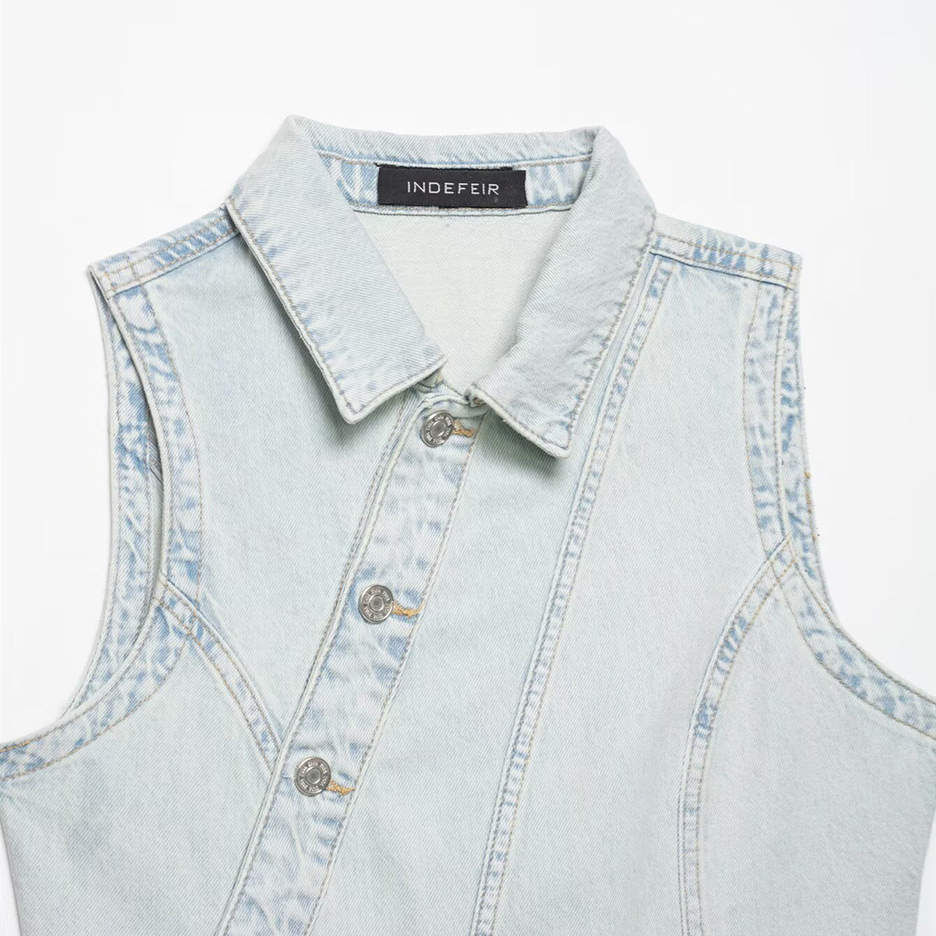Washed Denim Vest And Wide Leg Jeans Set