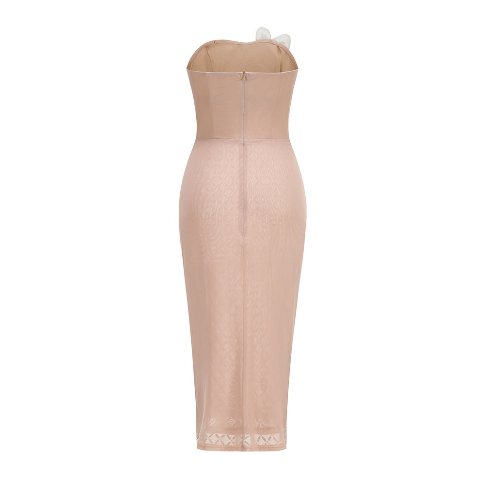 Crystal Lattice Mesh Strapless Dress