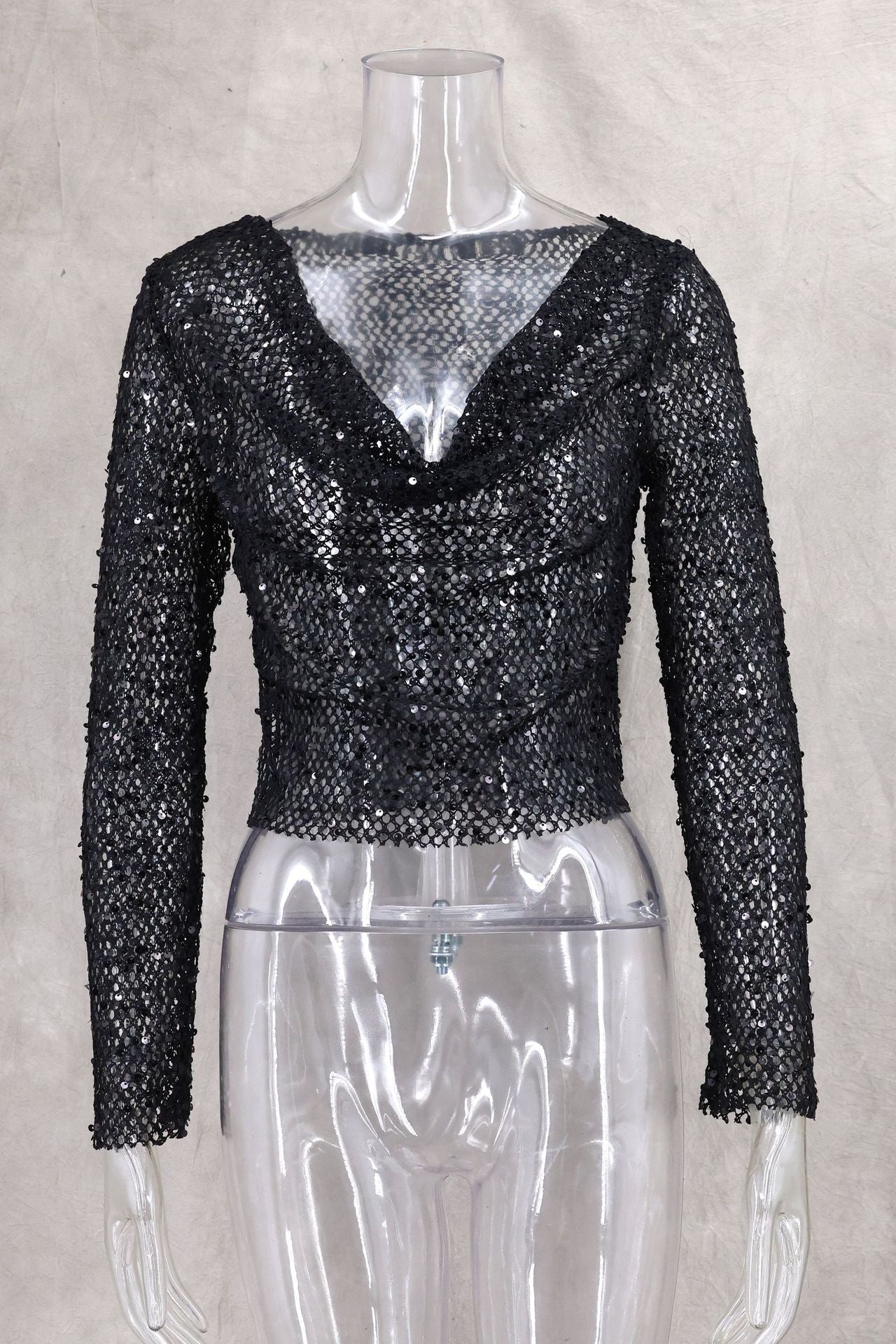 Sequin Mesh Cowl Top