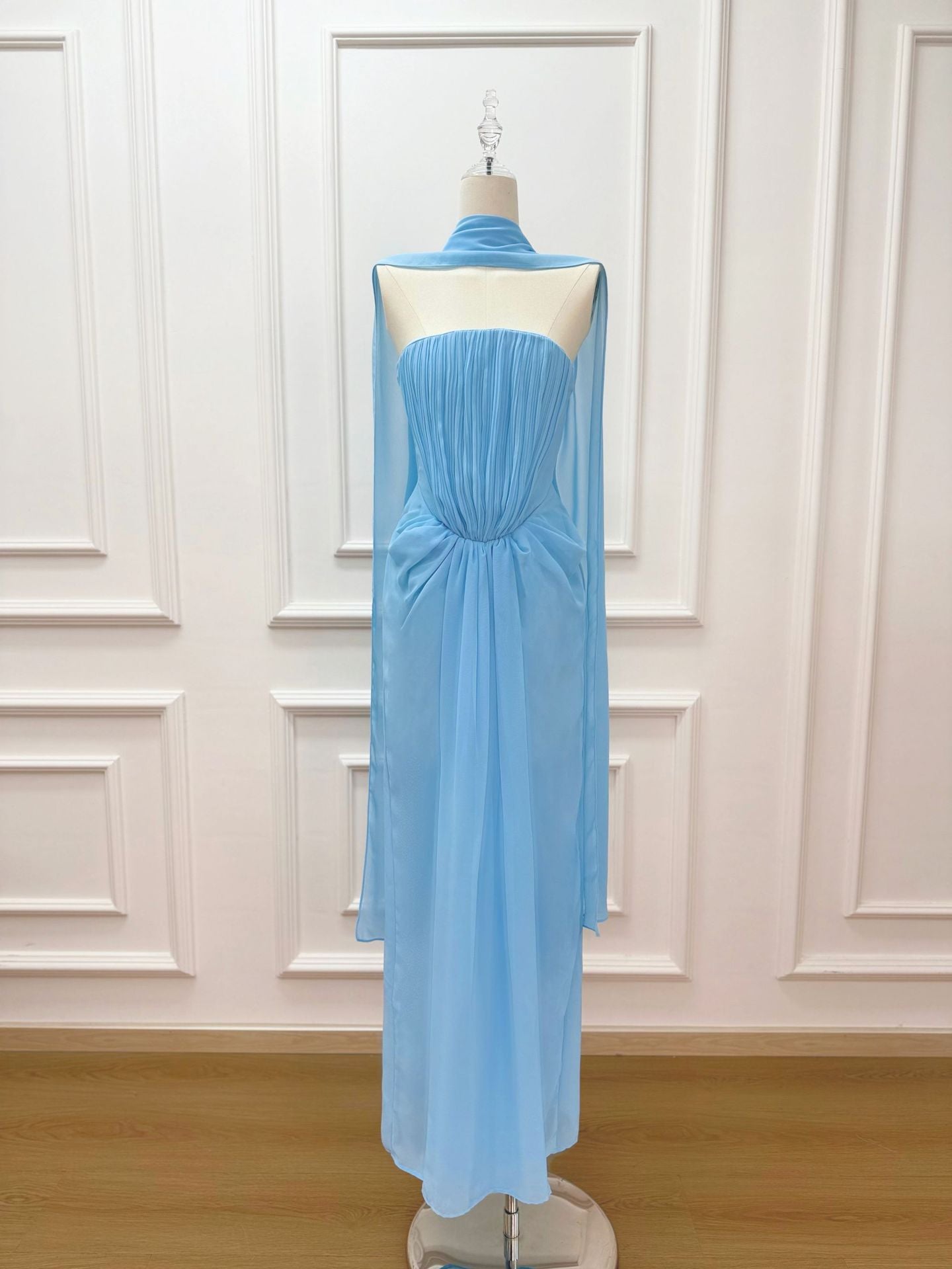 Solene Draped Chiffon Cape Maxi Dress