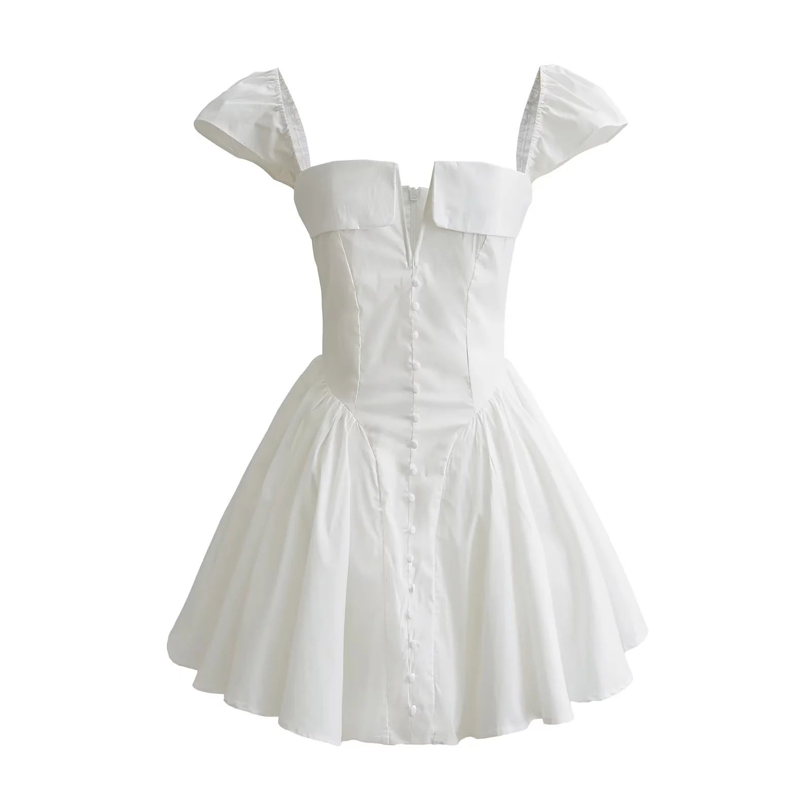 Square Collar Ruffle Strap Fit-and-Flare Mini Dress