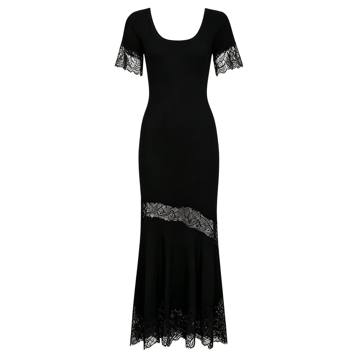 Liora Lace-Inset Knit Fishtail Maxi Dress
