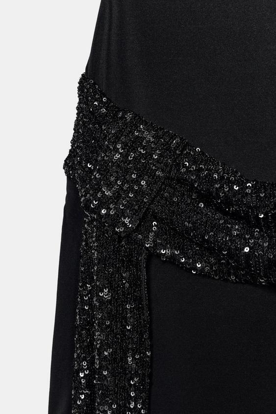 Sequin Sash Open-Back Mini Dress