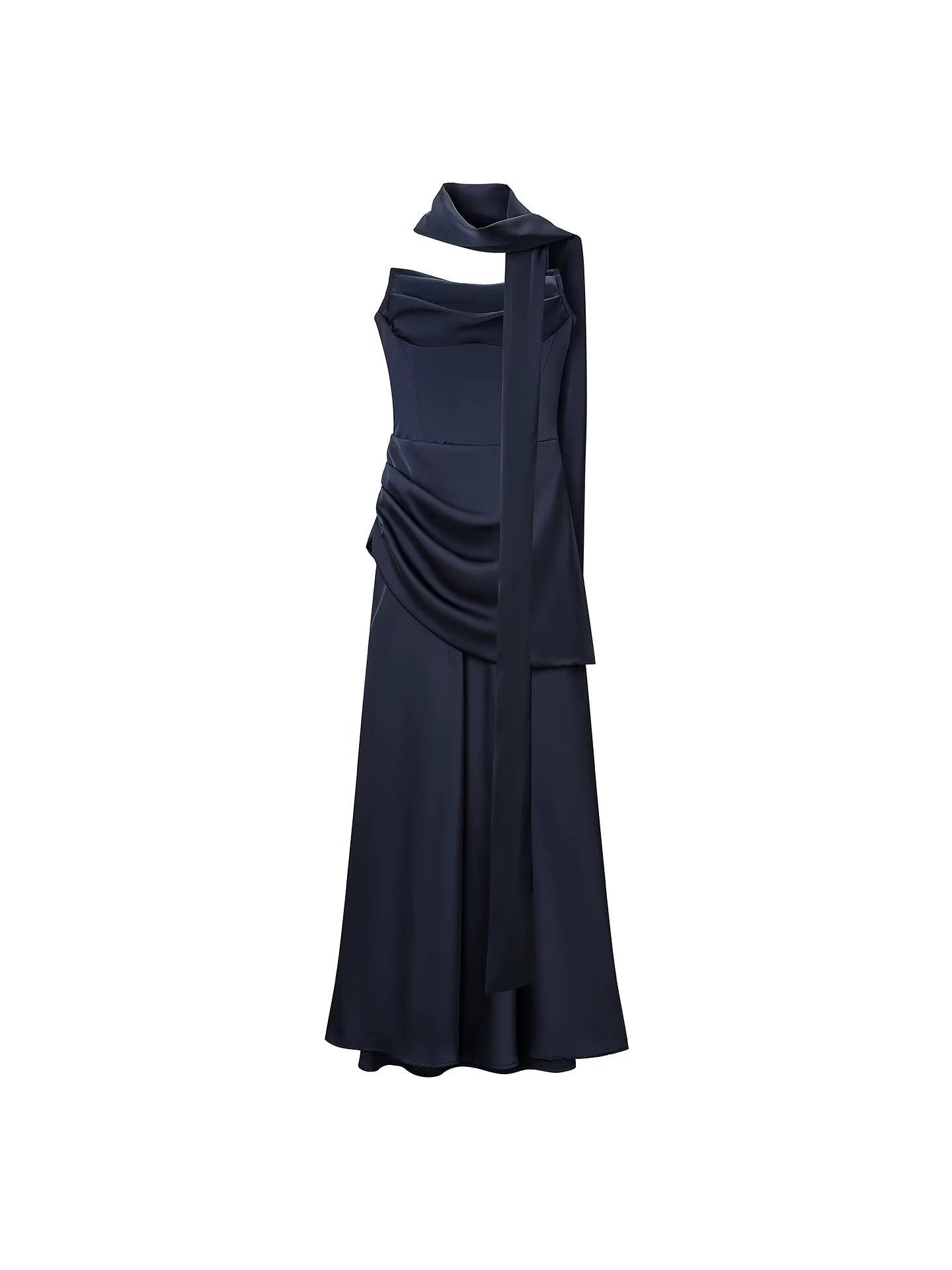 Elara Ribbon Satin Maxi Dress