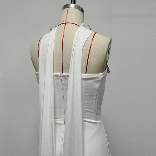 Crystal Applique Draped Column Gown