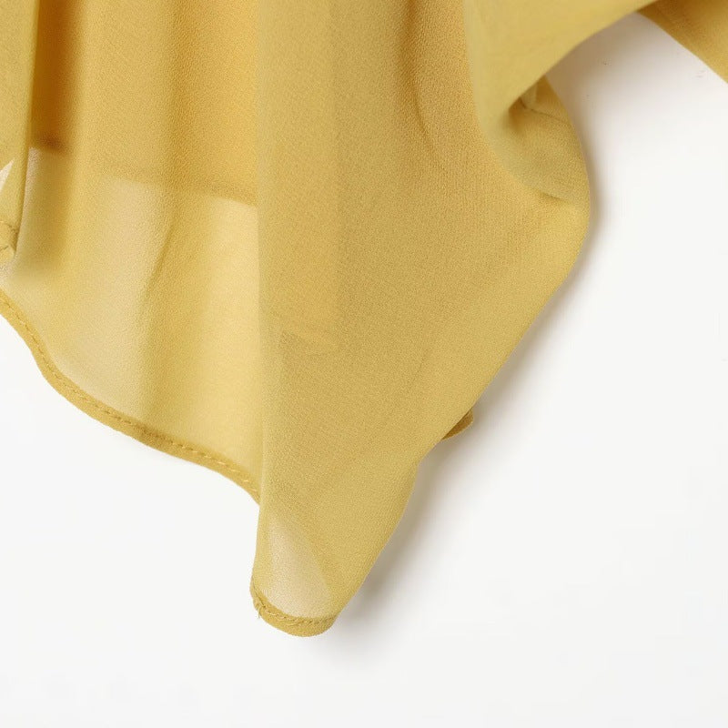 Lace Yoke Tie-Back Chiffon Blouse
