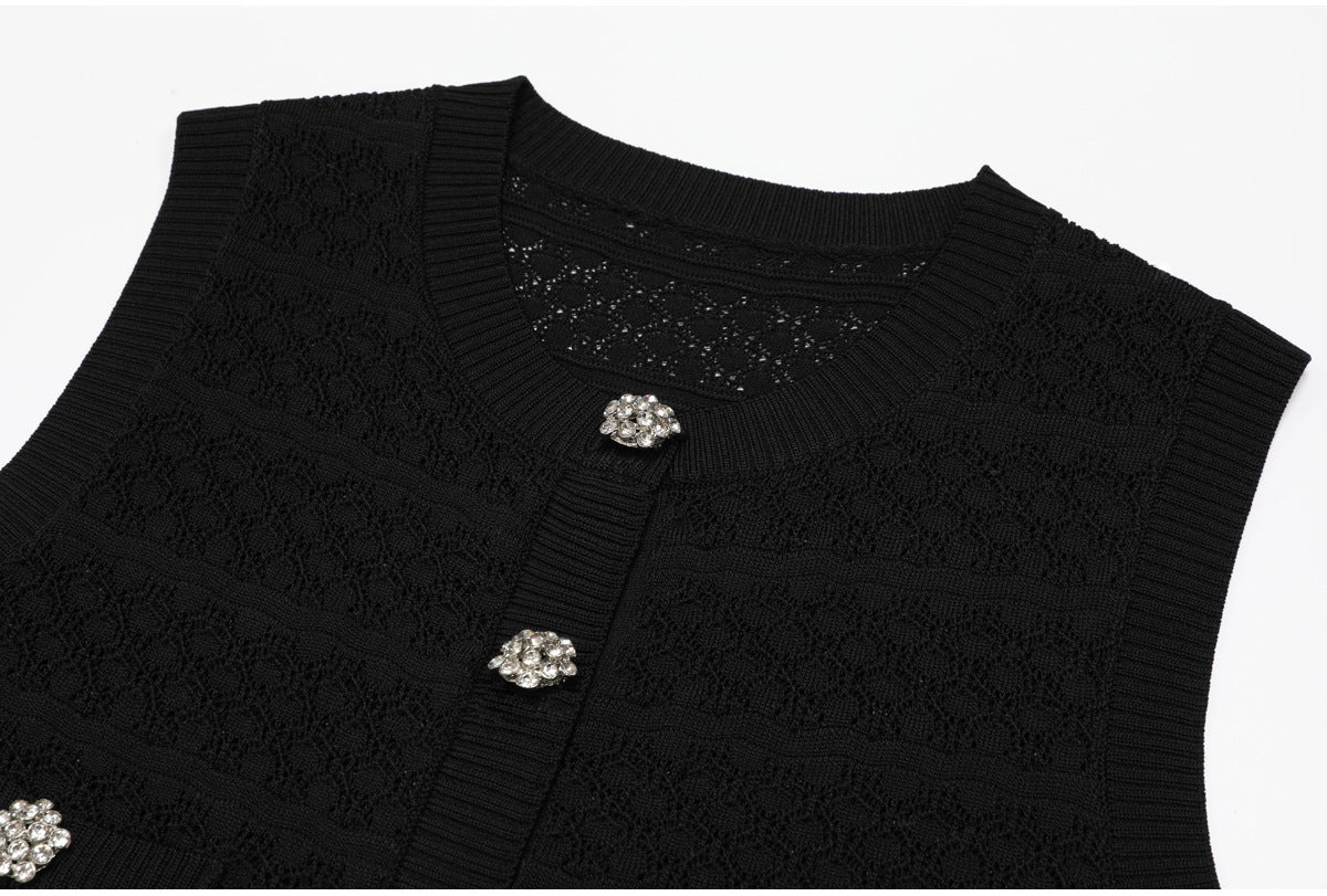 Colette Crystal-Button Textured Knit Mini Dress