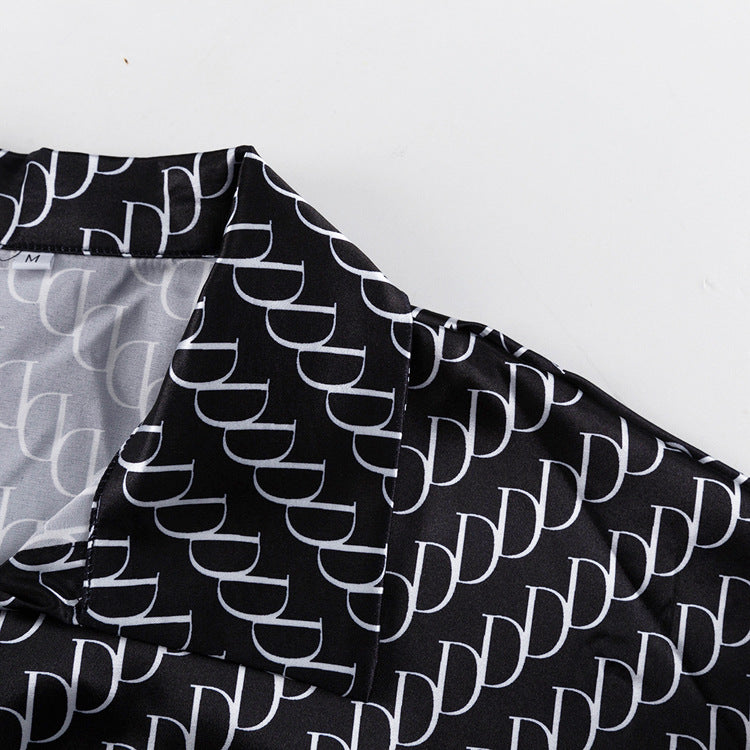 Monogram Print Satin Shirt and Trouser Set