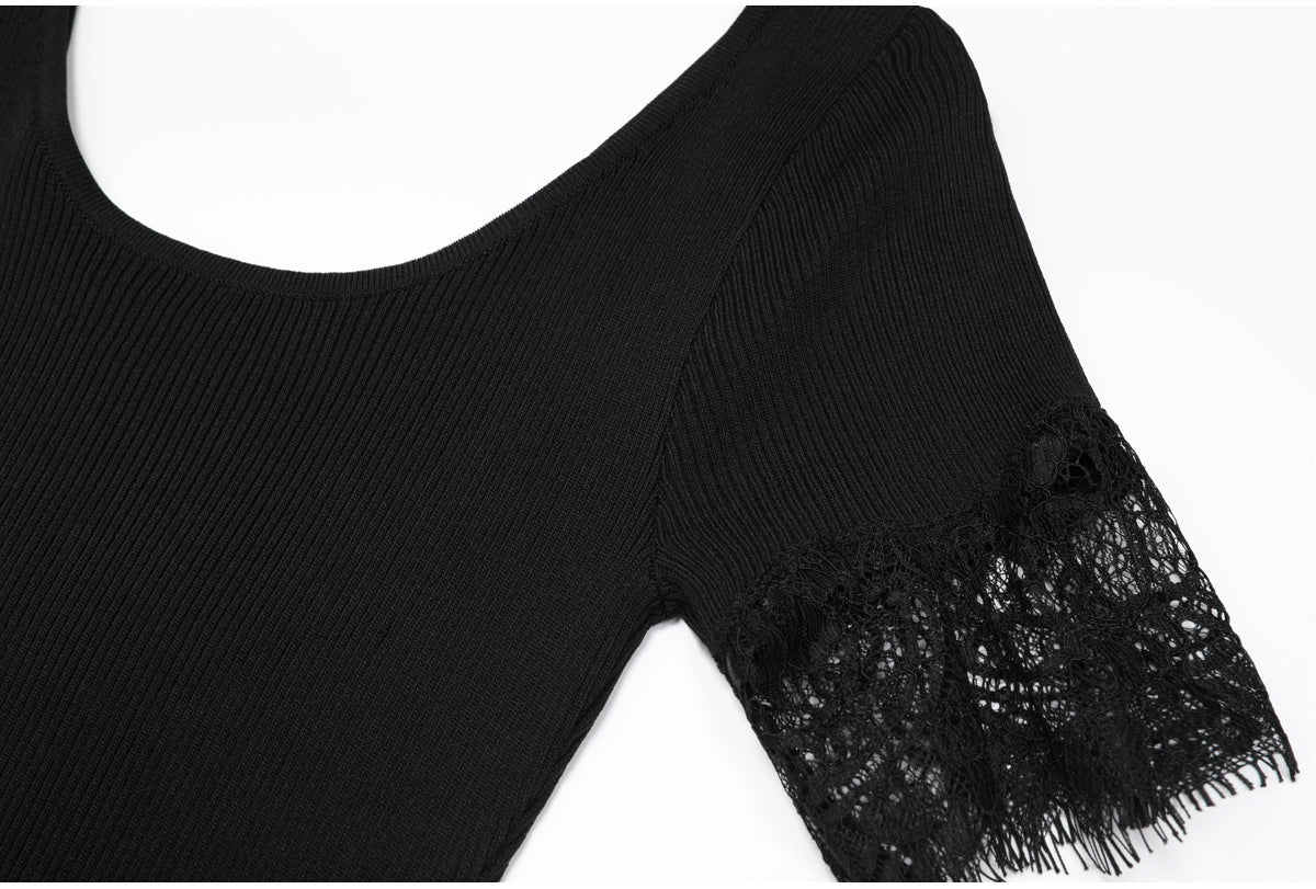 Liora Lace-Inset Knit Fishtail Maxi Dress