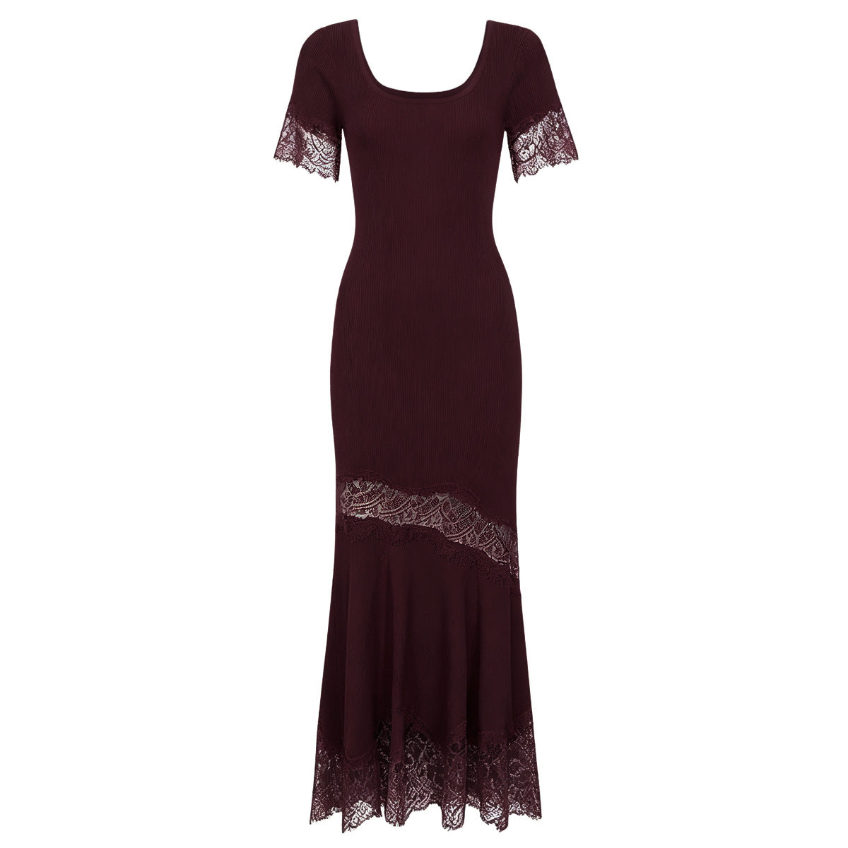 Liora Lace-Inset Knit Fishtail Maxi Dress