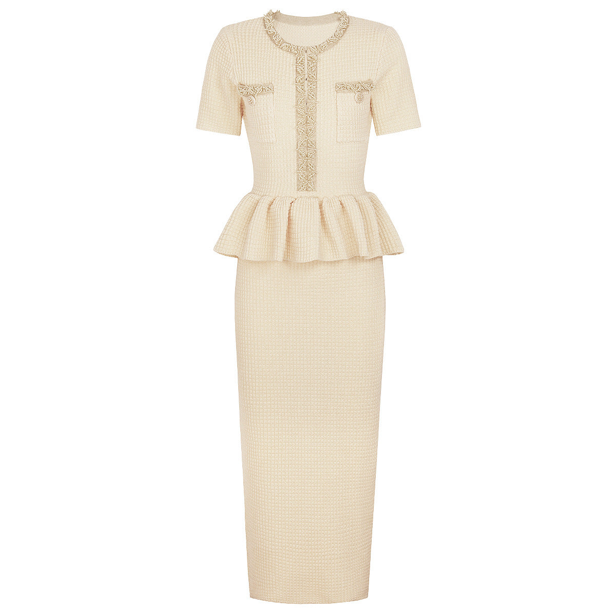 Vivienne Beaded Peplum Knit Maxi Dress