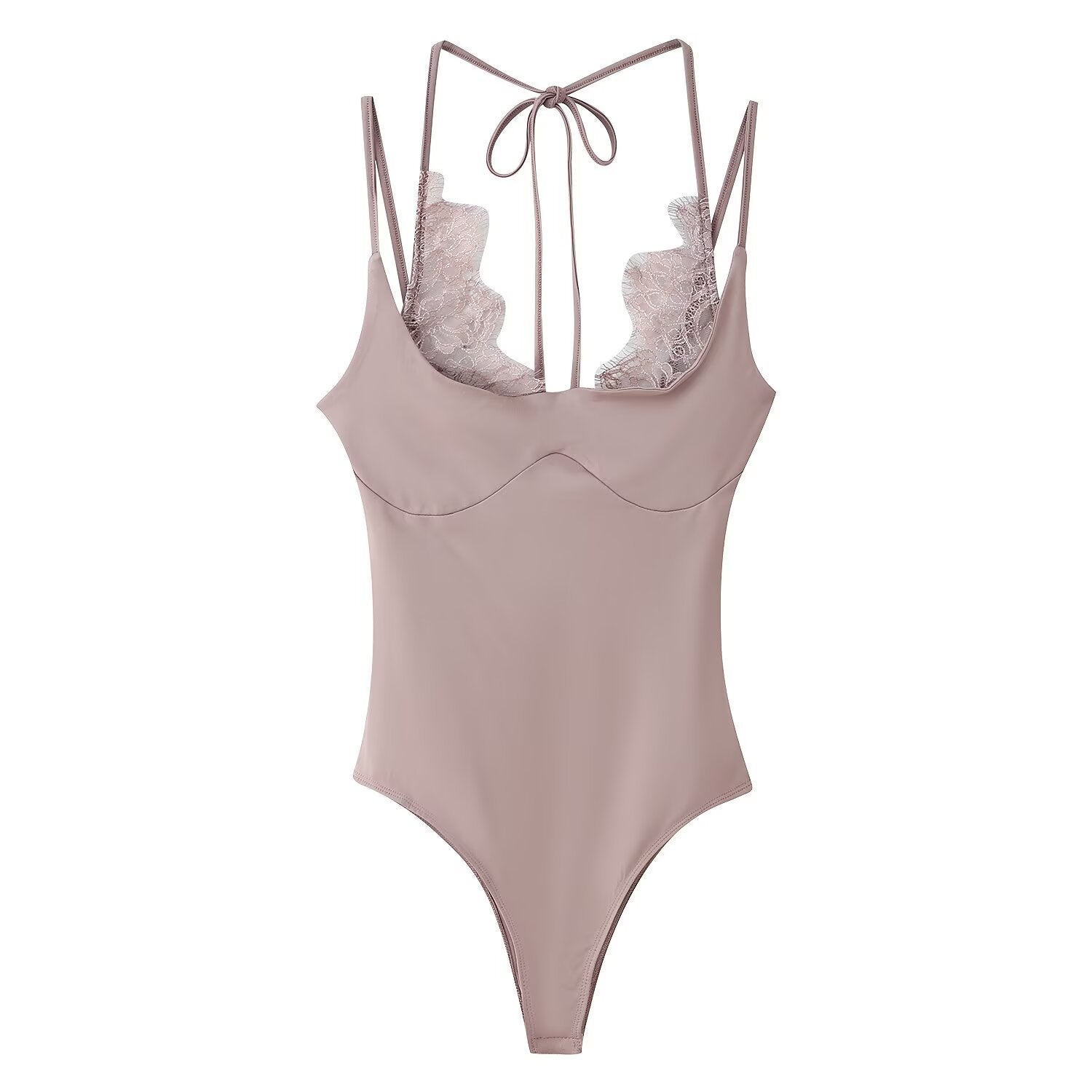 Lace Trim Halter Bodysuit