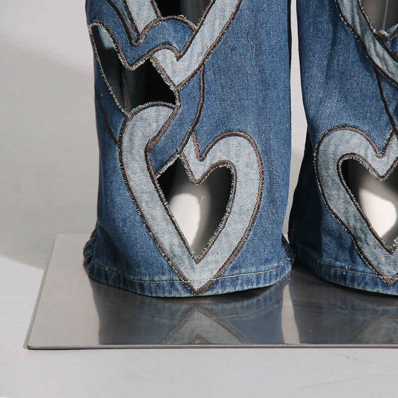 Heart Cut-Out Wide-Leg Jeans