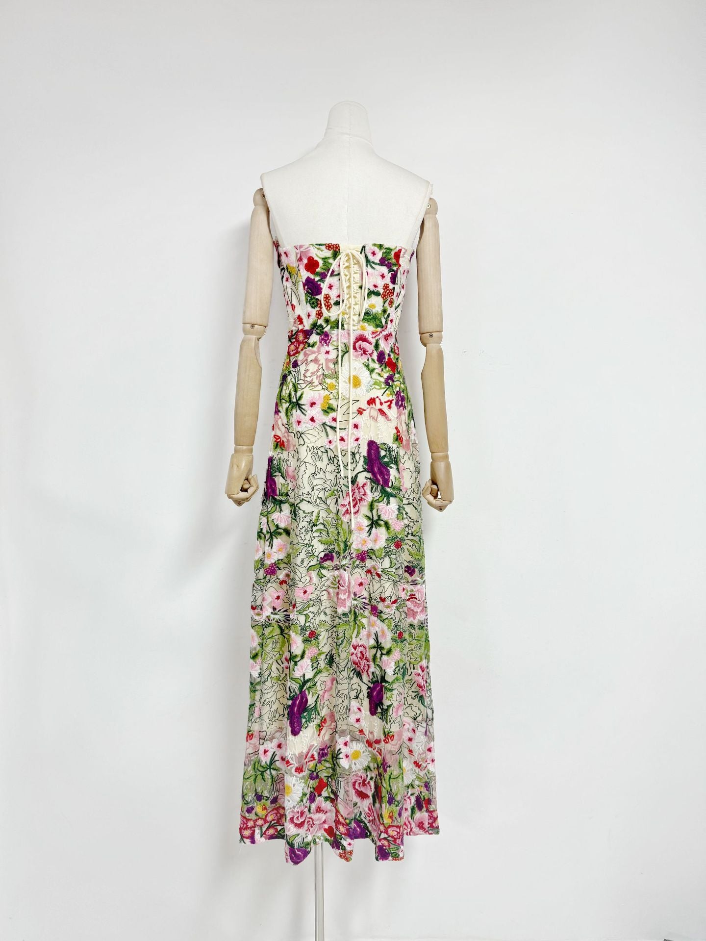 Florabel Embroidered Mesh Strapless Maxi Dress