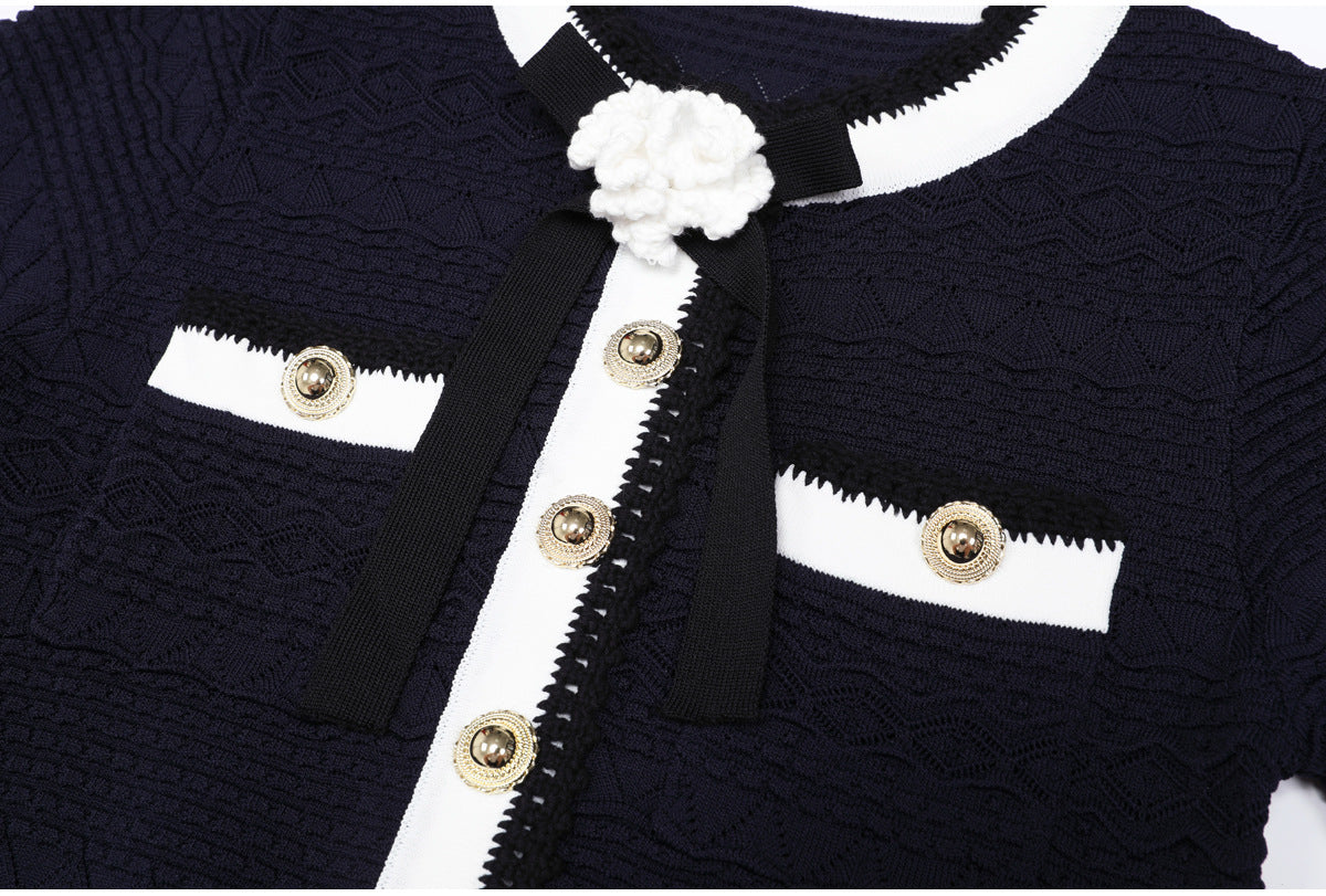 Coralie Pearl-Button Knit Peplum Top