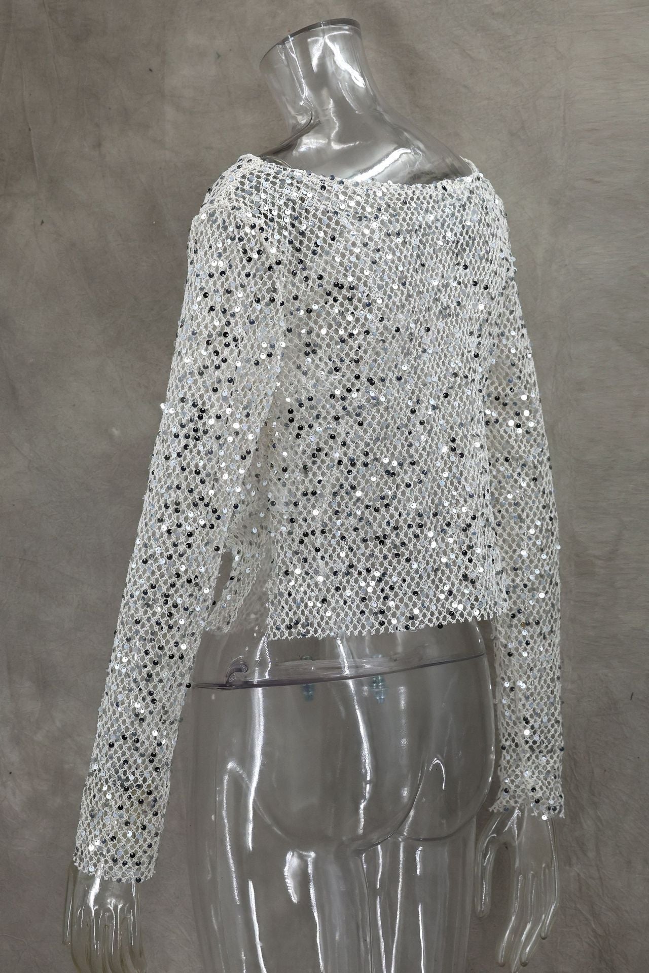 Sequin Mesh Cowl Top