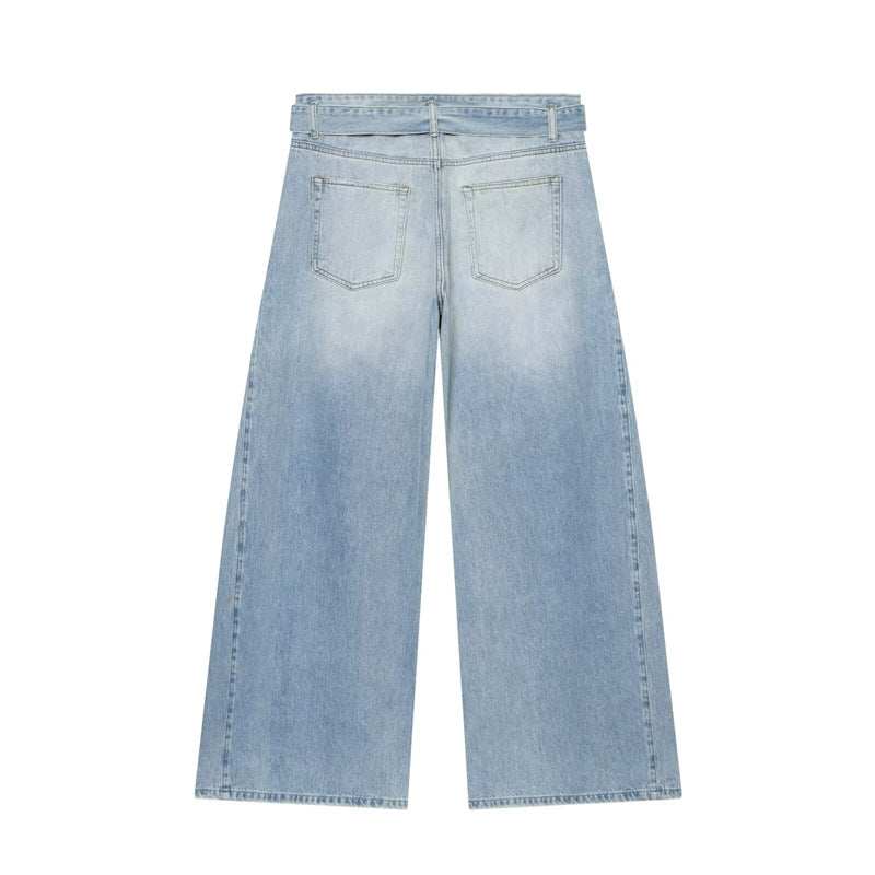 Pleated Wide Leg Jeans