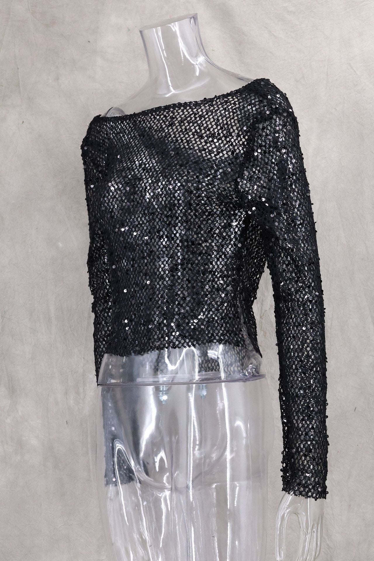 Sequin Mesh Cowl Top