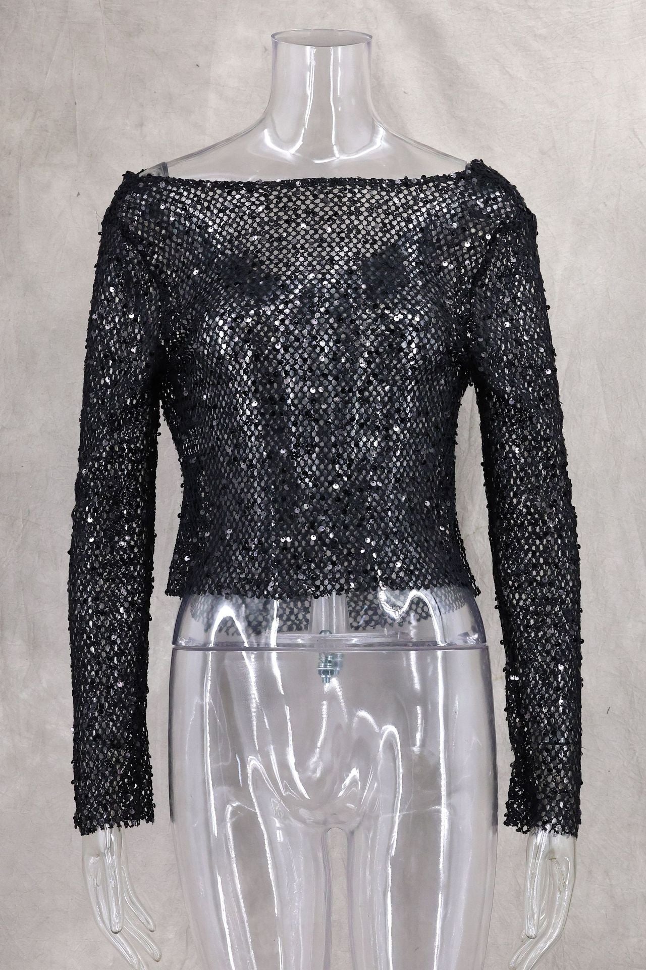 Sequin Mesh Cowl Top