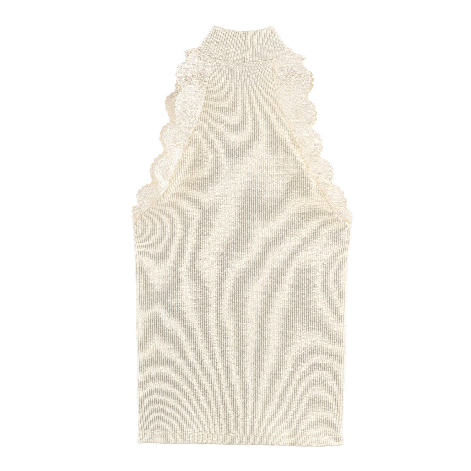 Lace Trim Rib Knit Halter Neck Top