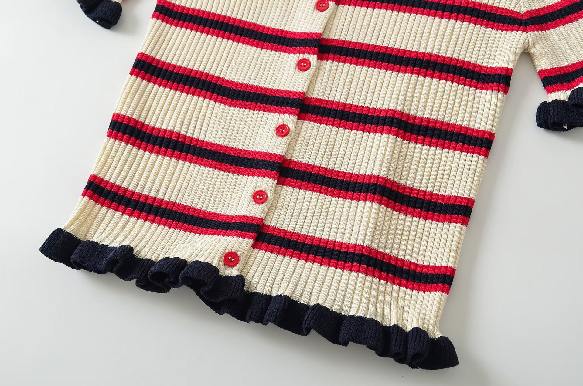 Striped Ribbed Knit Polo Cardigan