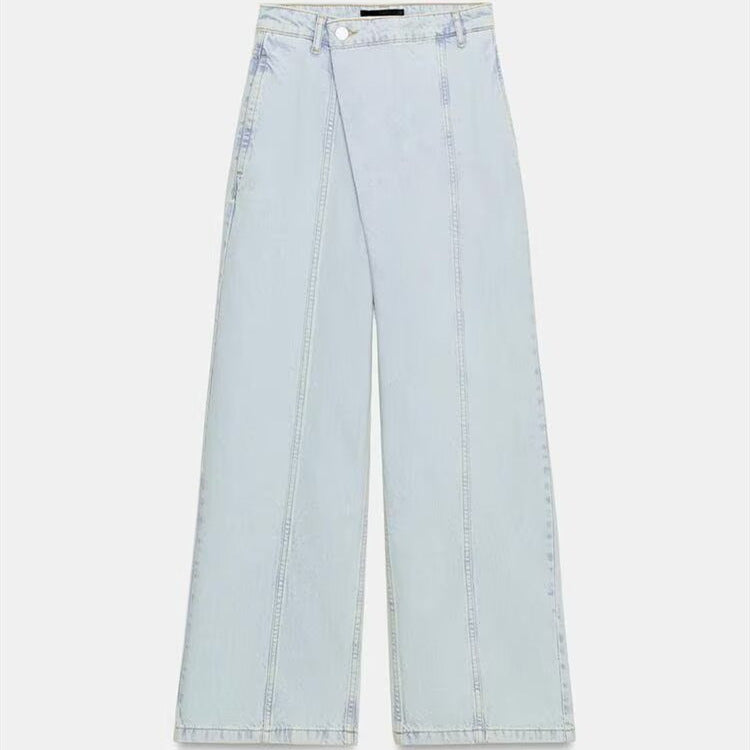 Washed Denim Vest And Wide Leg Jeans Set