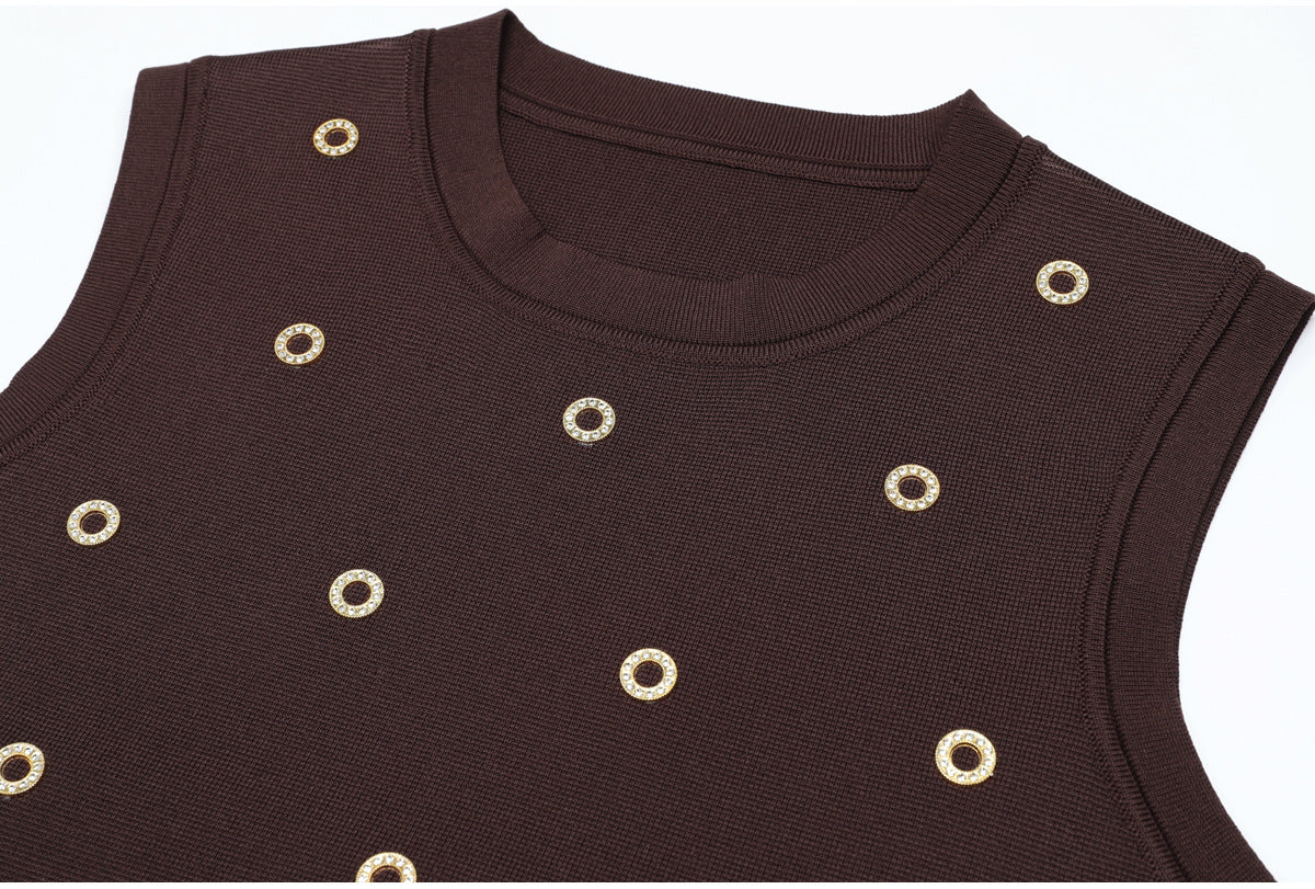 Ondine Gold-Stud Knit Tank and Asymmetric Skirt Set