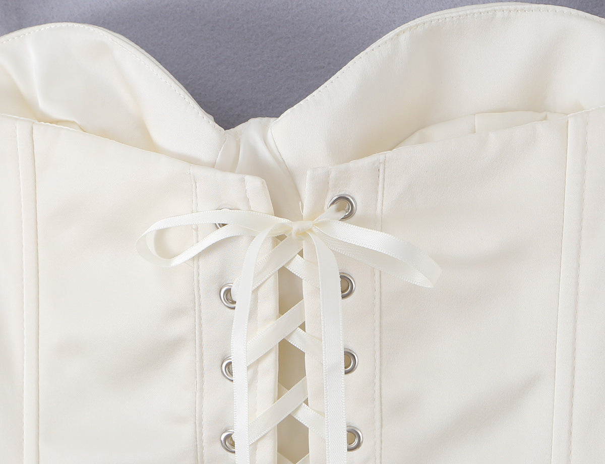 Boned Corset Lace-Up Tube Top