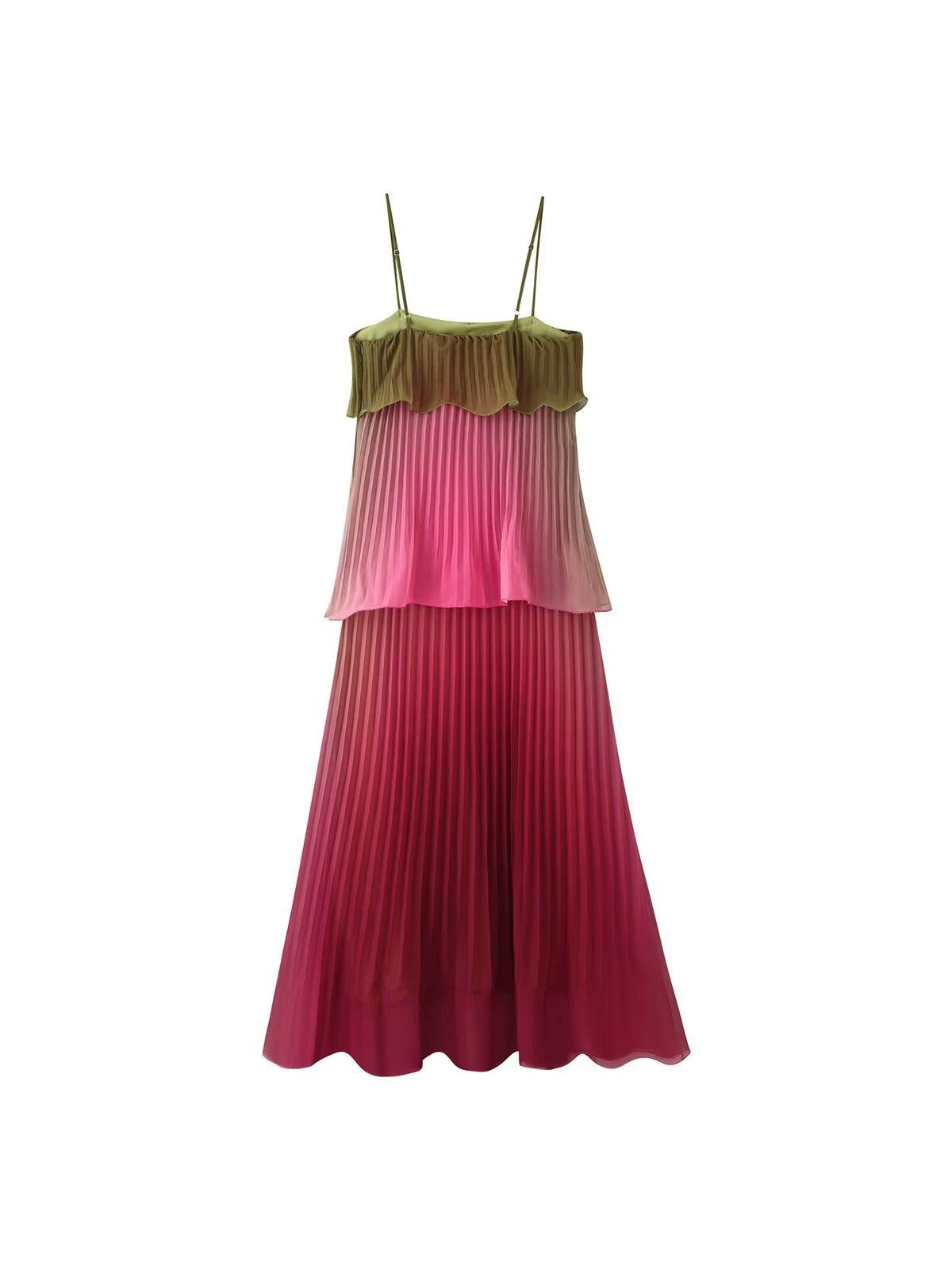Ombre Pleated Tiered Maxi Dress