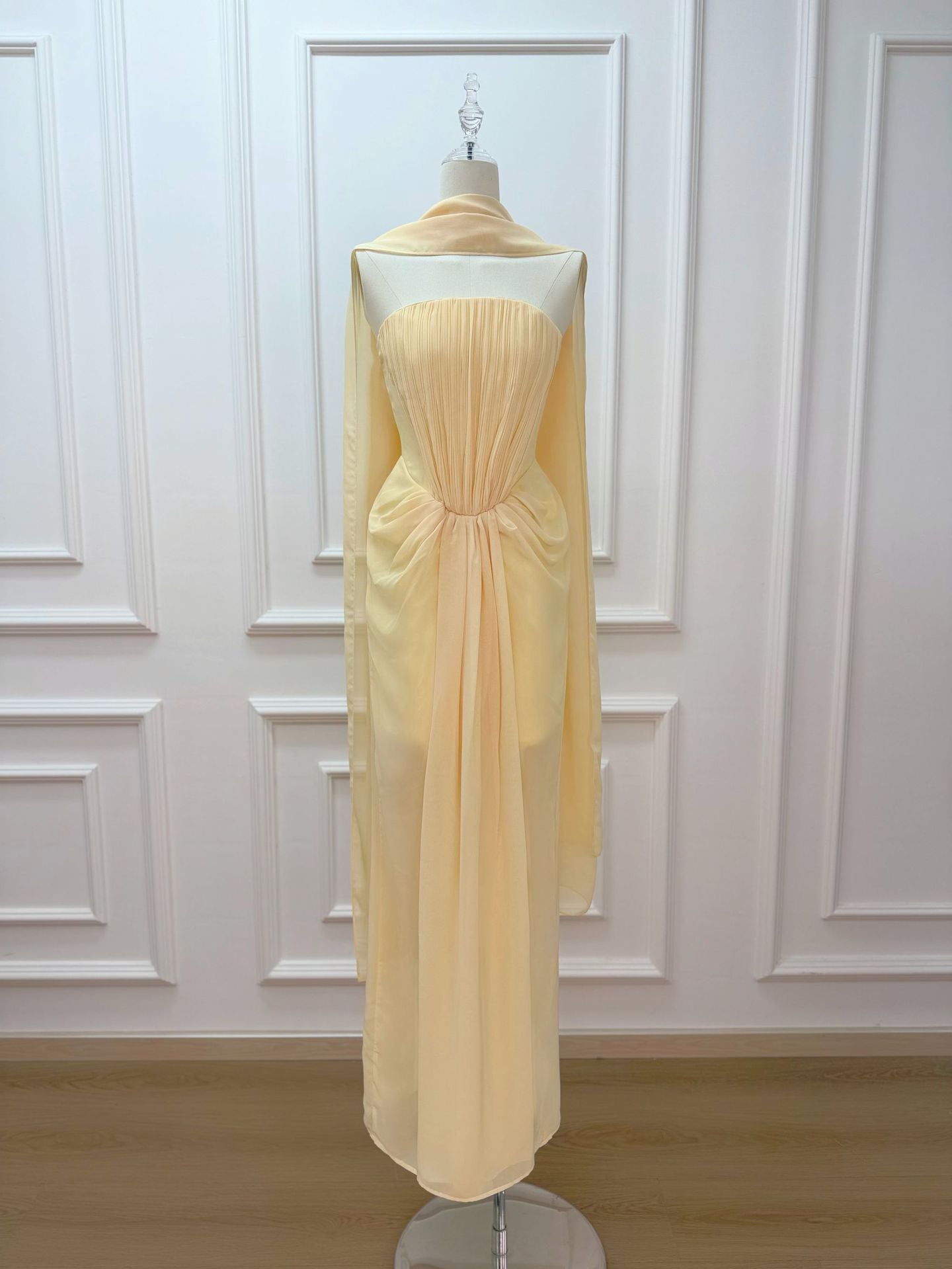 Solene Draped Chiffon Cape Maxi Dress