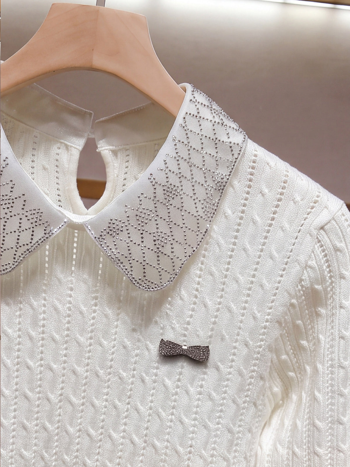 Ines Beaded Collar Knit Top