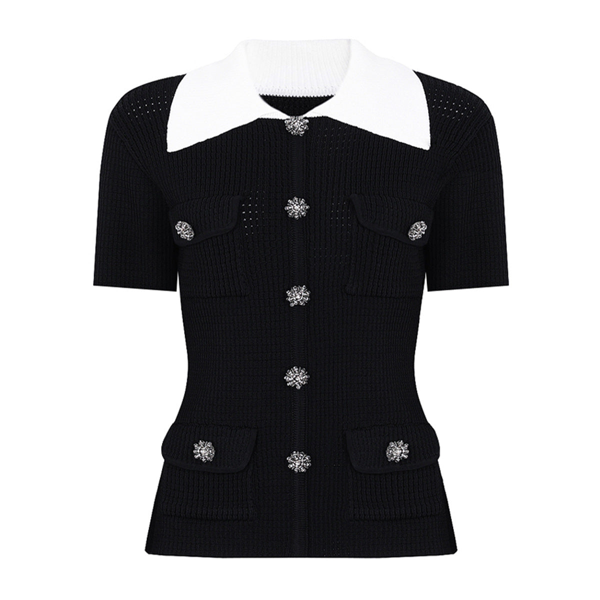 Delphine Contrast-Collar Knit Top and Pleated Skirt Set