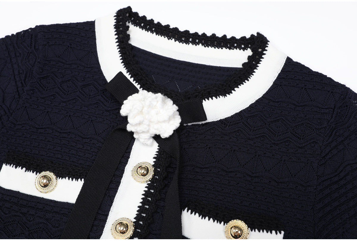 Coralie Pearl-Button Knit Peplum Top