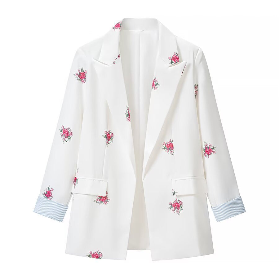 Rose Print Blazer Camisole and Pants Set