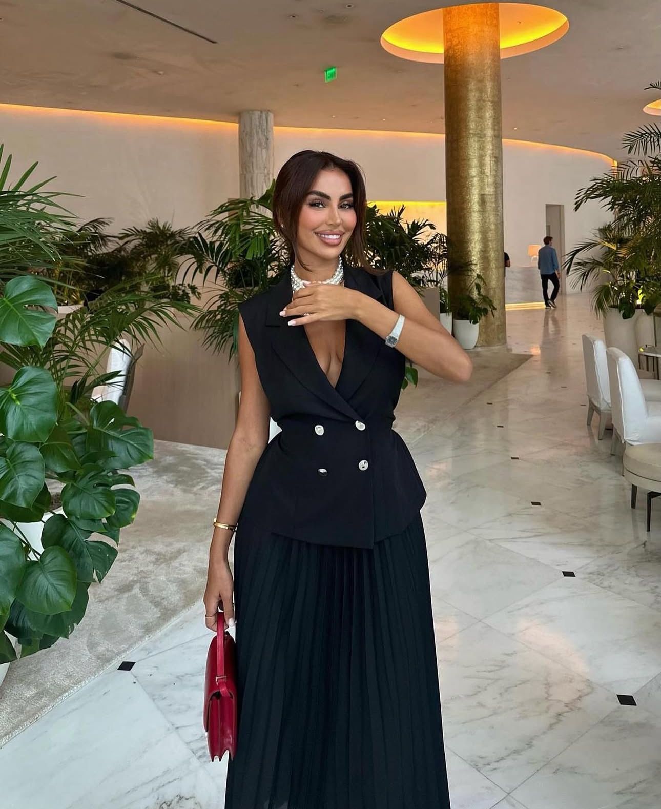 Sleeveless Blazer Pleated Maxi Skirt Set - MD Fashionwear