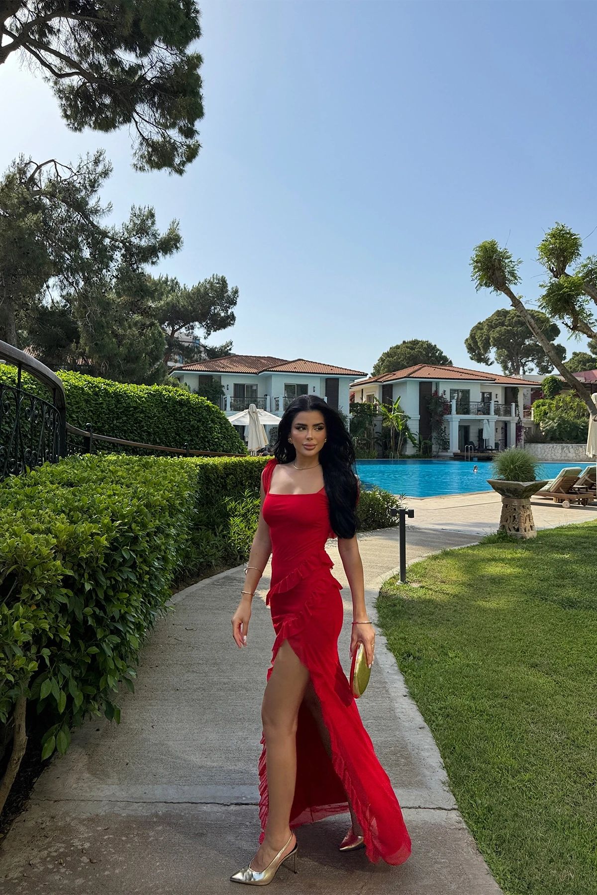 Red Astrid Slit Long Dress