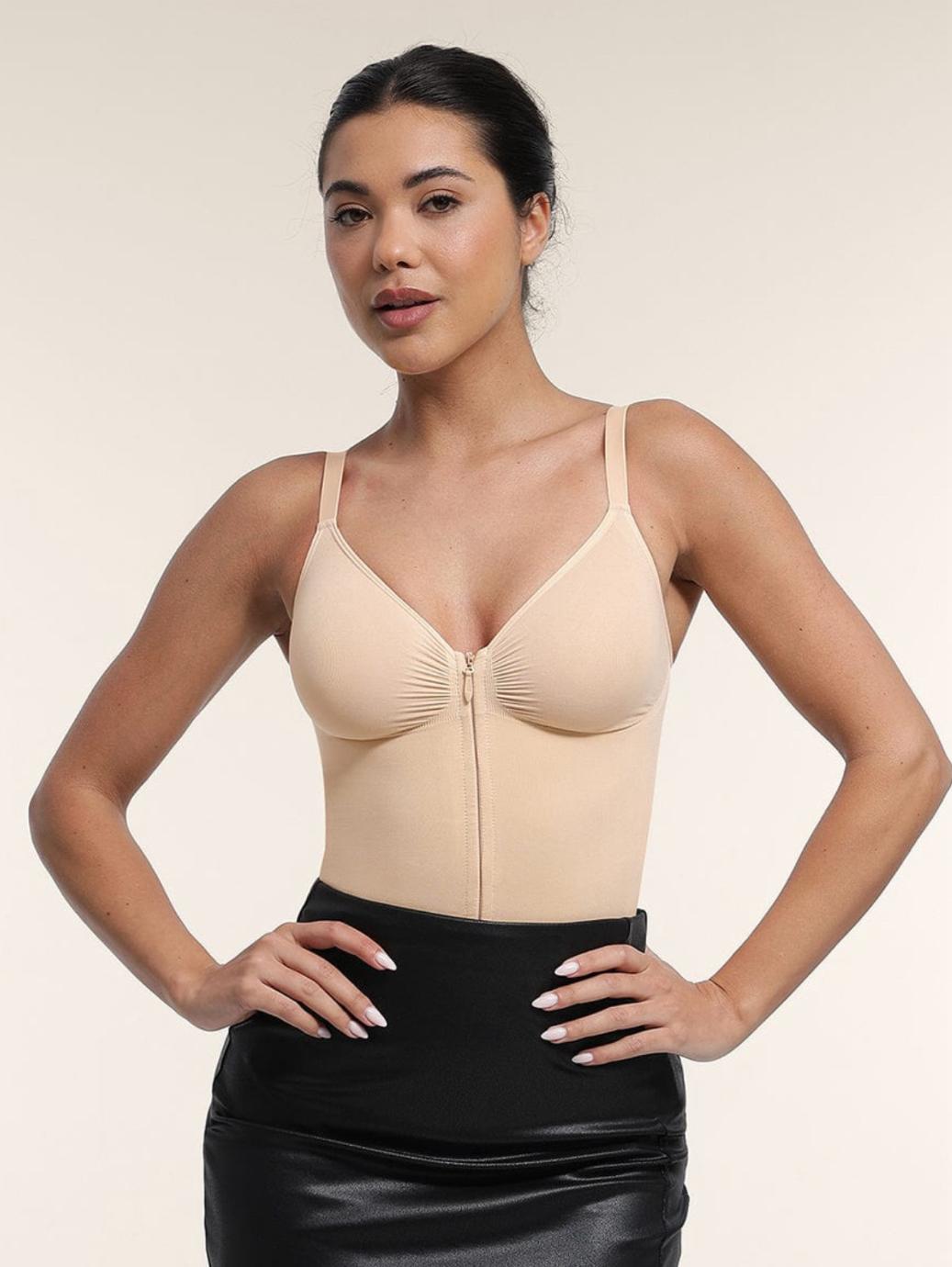 Seamless Plunge Chest Support Bodysuit with Clips Inside