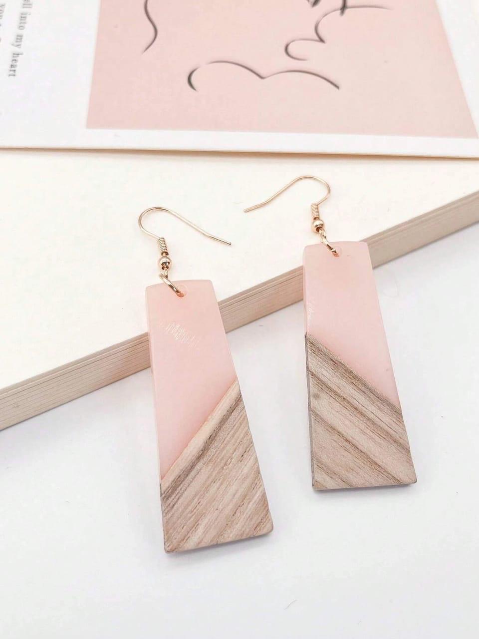 Pink Rectangle Drop Earrings