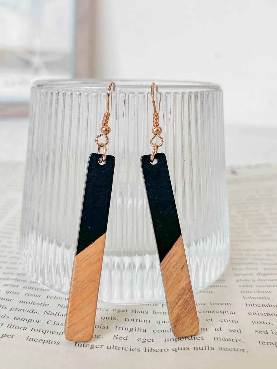 Black Geometric Drop Earrings