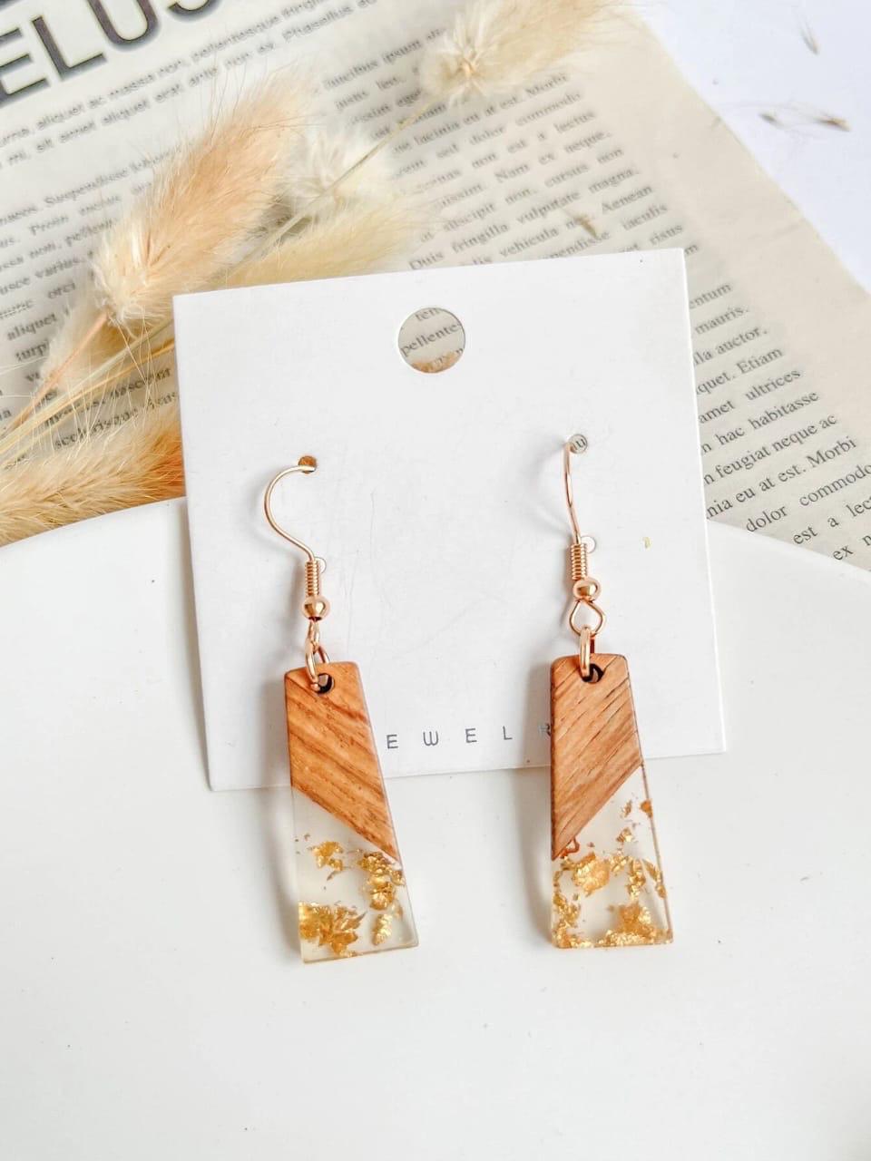 Gold Rectangle Drop Earrings
