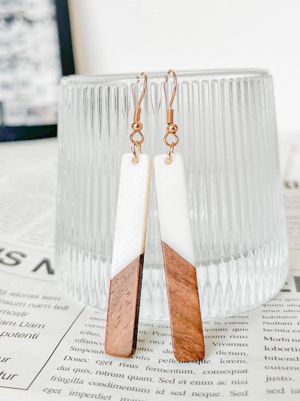 White Geometric Drop Earrings