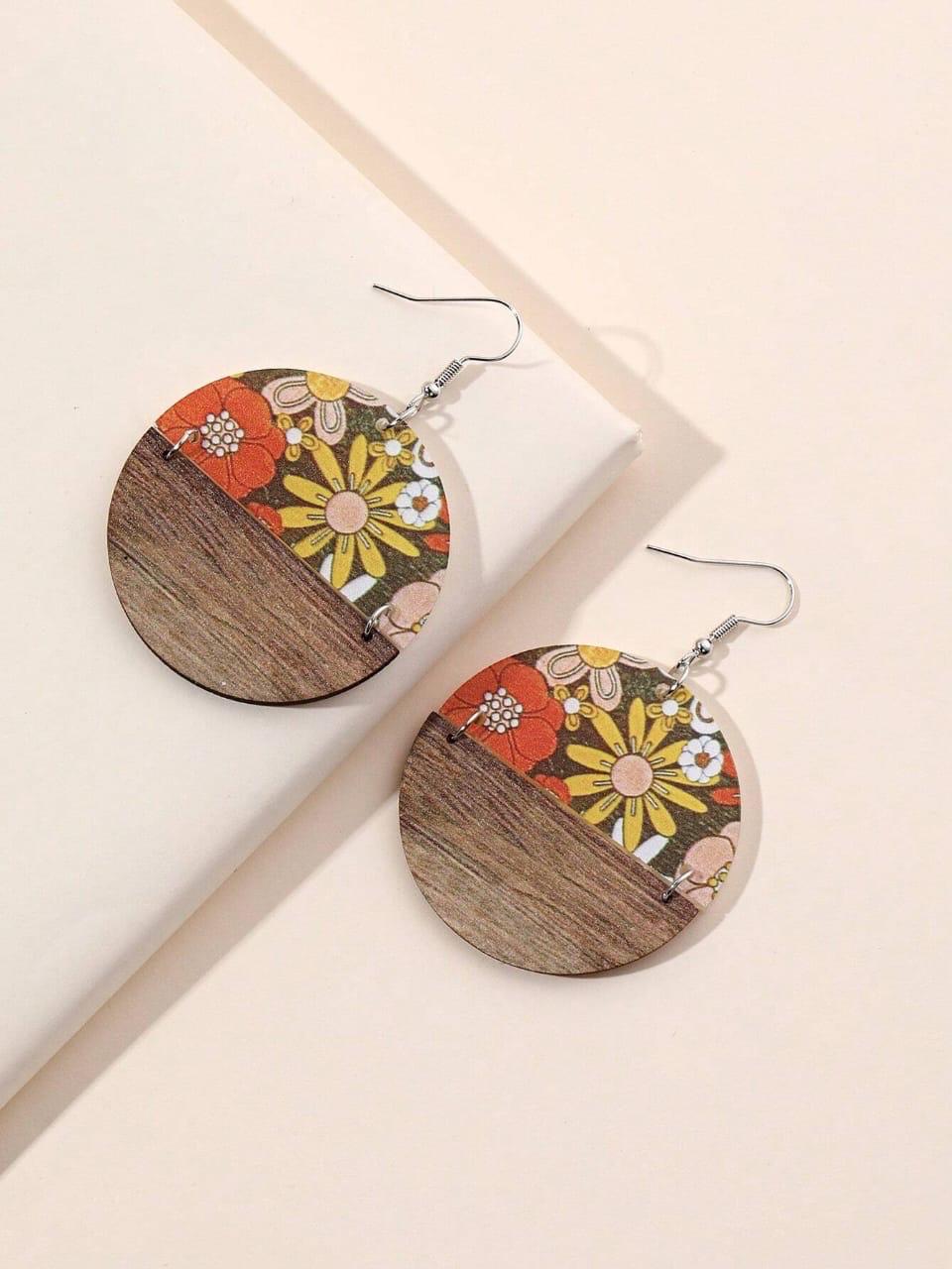 Orange Flower Pattern Earrings