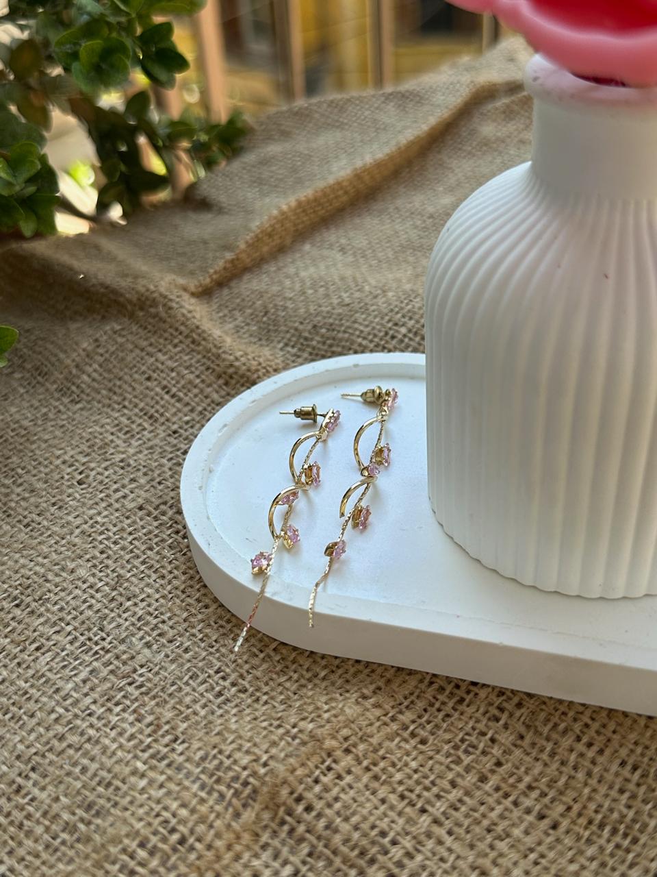 Pink Leaf Decorated Earrings