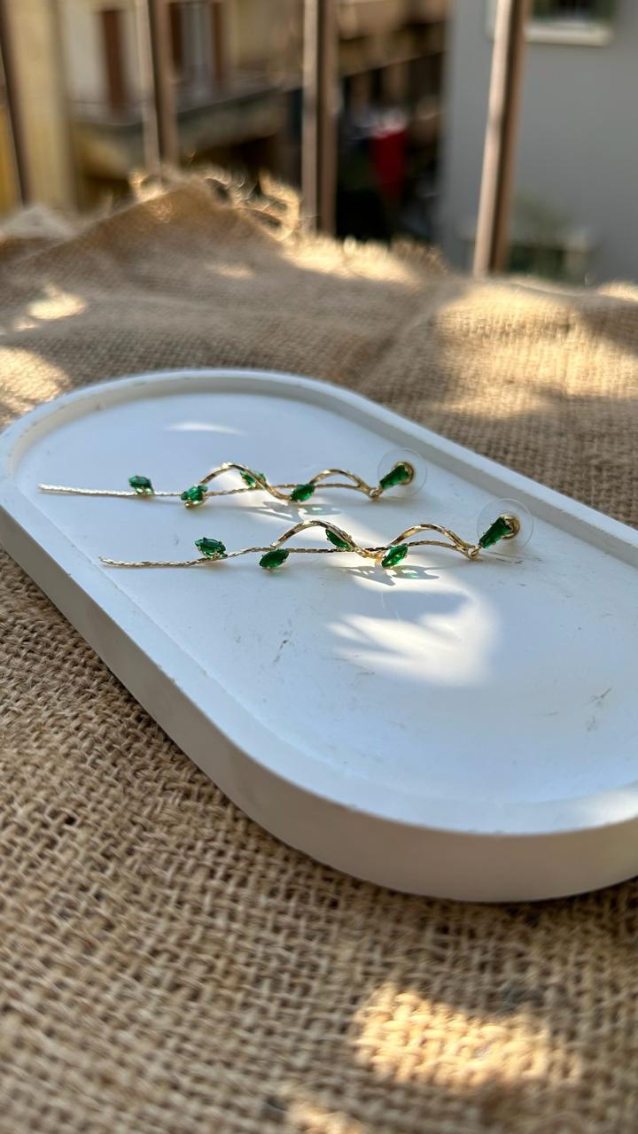 Green Leaf Decorated Earrings