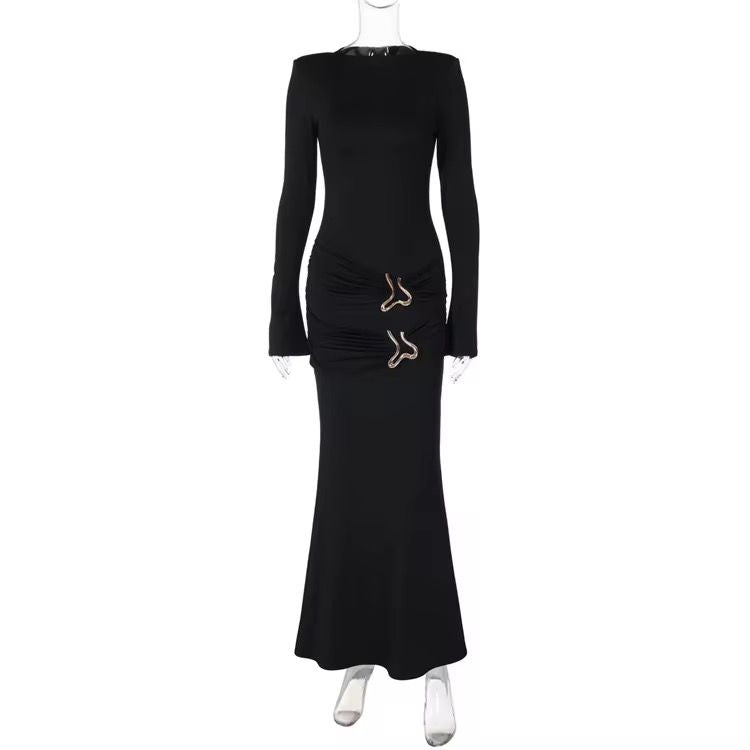 Flare Sleeve Ring Maxi Dress