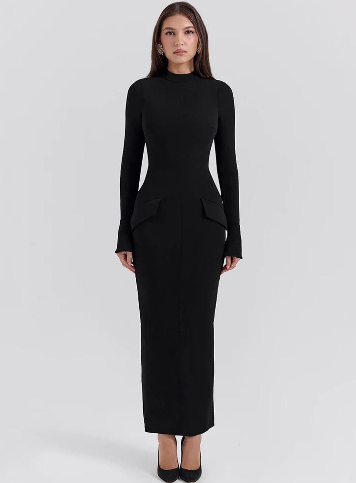 Solid Mock Neck Maxi Dress