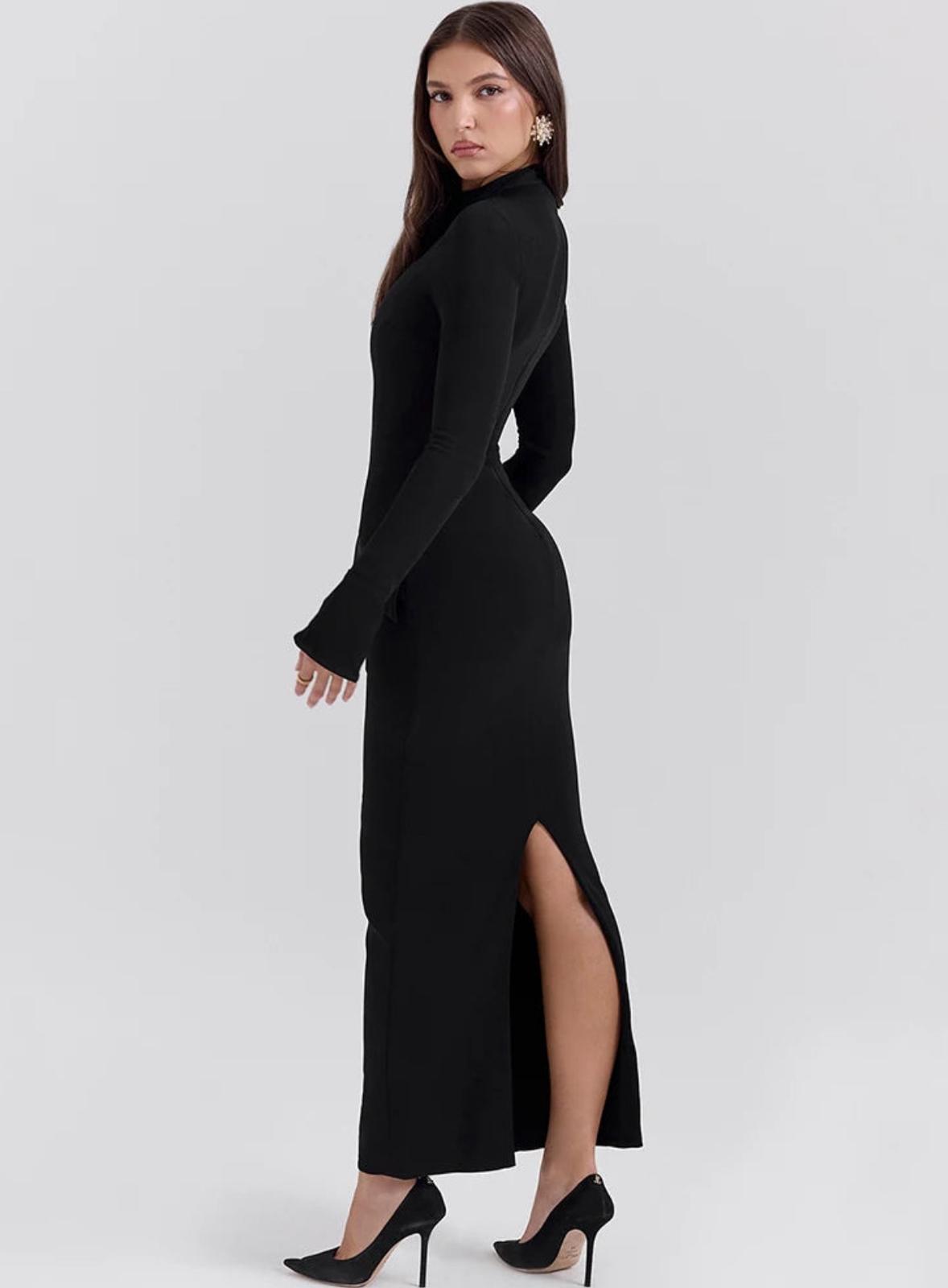 Solid Mock Neck Maxi Dress