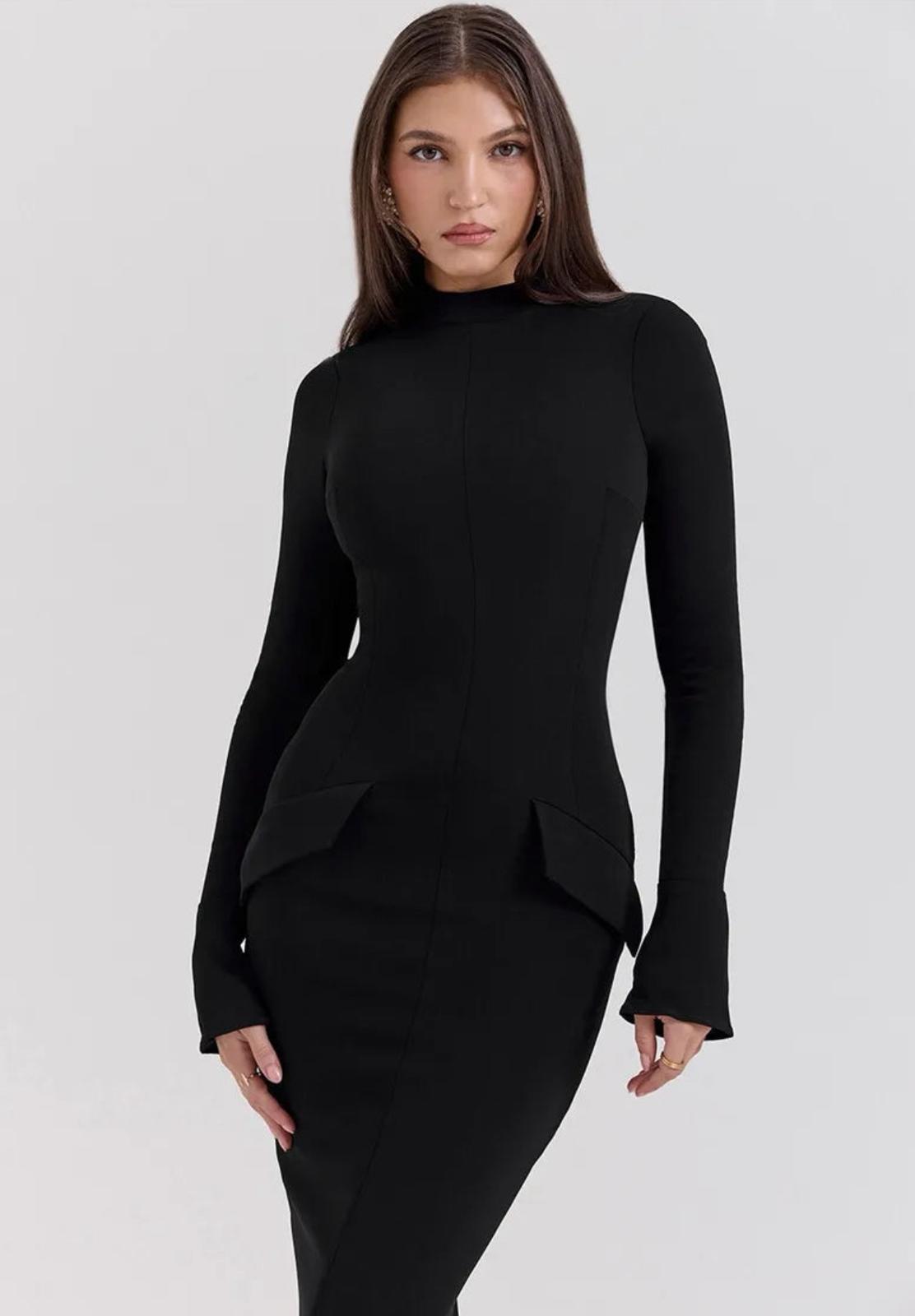Solid Mock Neck Maxi Dress