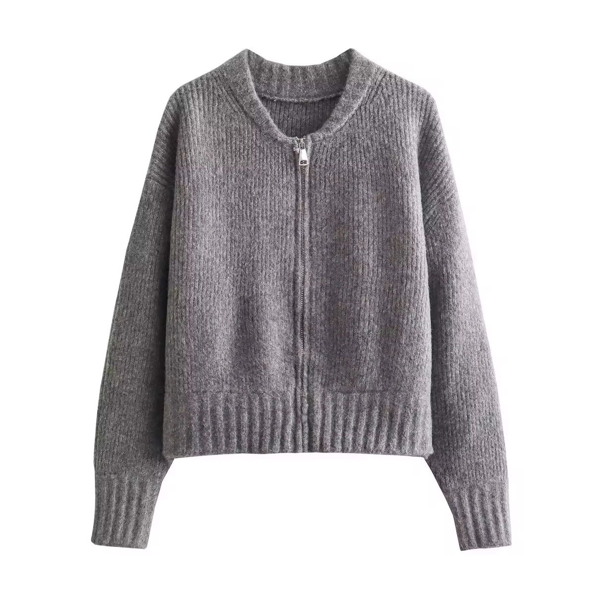 Grey Zipper Cardigan