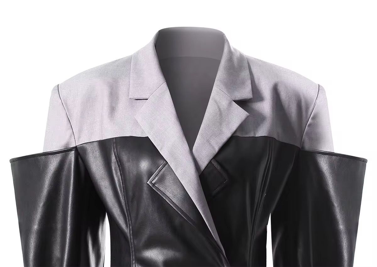 Two-Tone Faux Leather Blazer